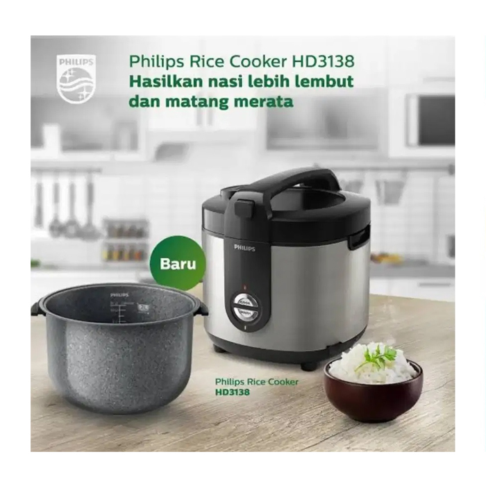 PHILIPS Rice Cooker 2 L - HD3138/33 Silver 